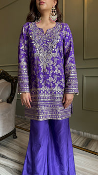 Afreen Purple Metallic Brocade Kurta Set with Organza Dupatta