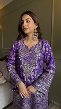 Afreen Purple Metallic Brocade Kurta Set with Organza Dupatta