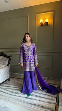 Afreen Purple Metallic Brocade Kurta Set with Organza Dupatta