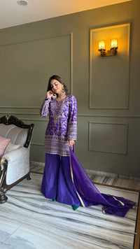 Afreen Purple Metallic Brocade Kurta Set with Organza Dupatta