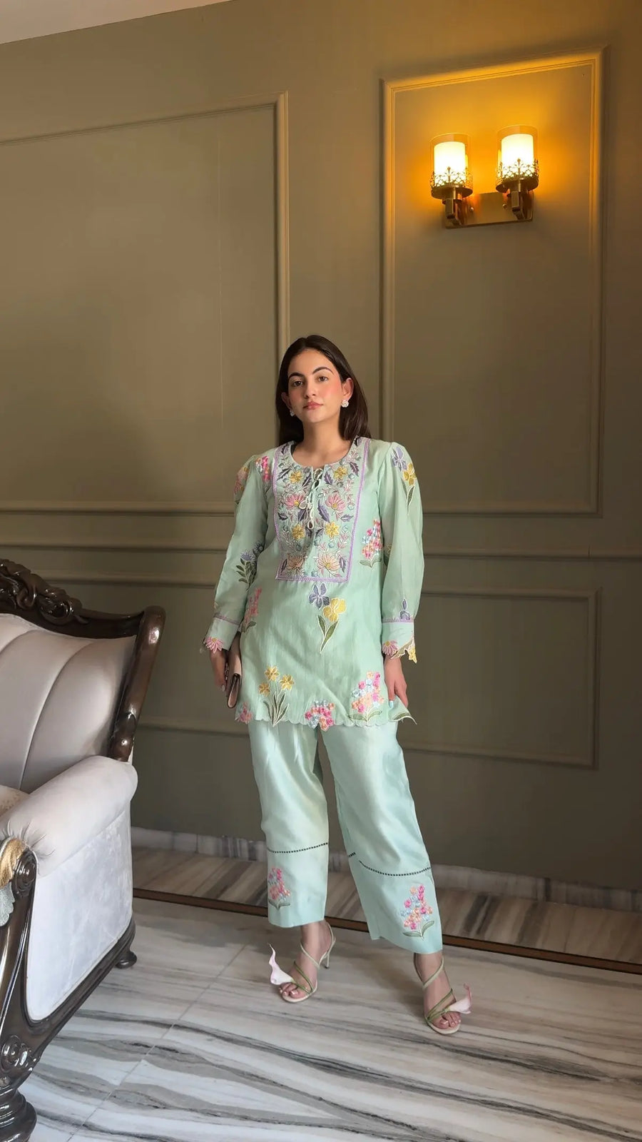 Mint Gardenia Embroidered Set - Image 1