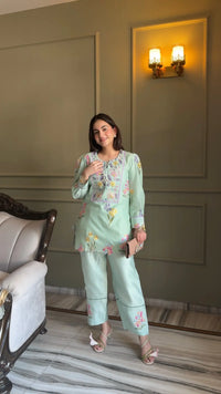 Mint Gardenia Embroidered Set