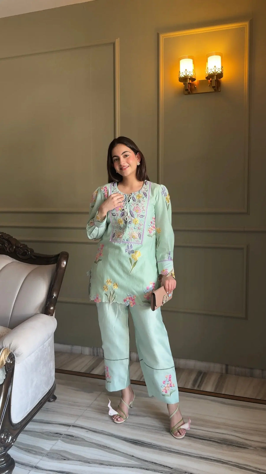 Mint Gardenia Embroidered Set - Image 3