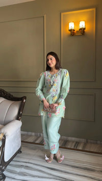 Mint Gardenia Embroidered Set
