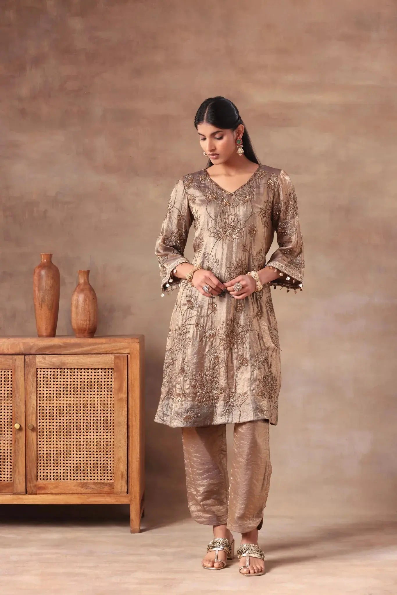 Antique Bronze Embroidered Set - Arzoo Essentials