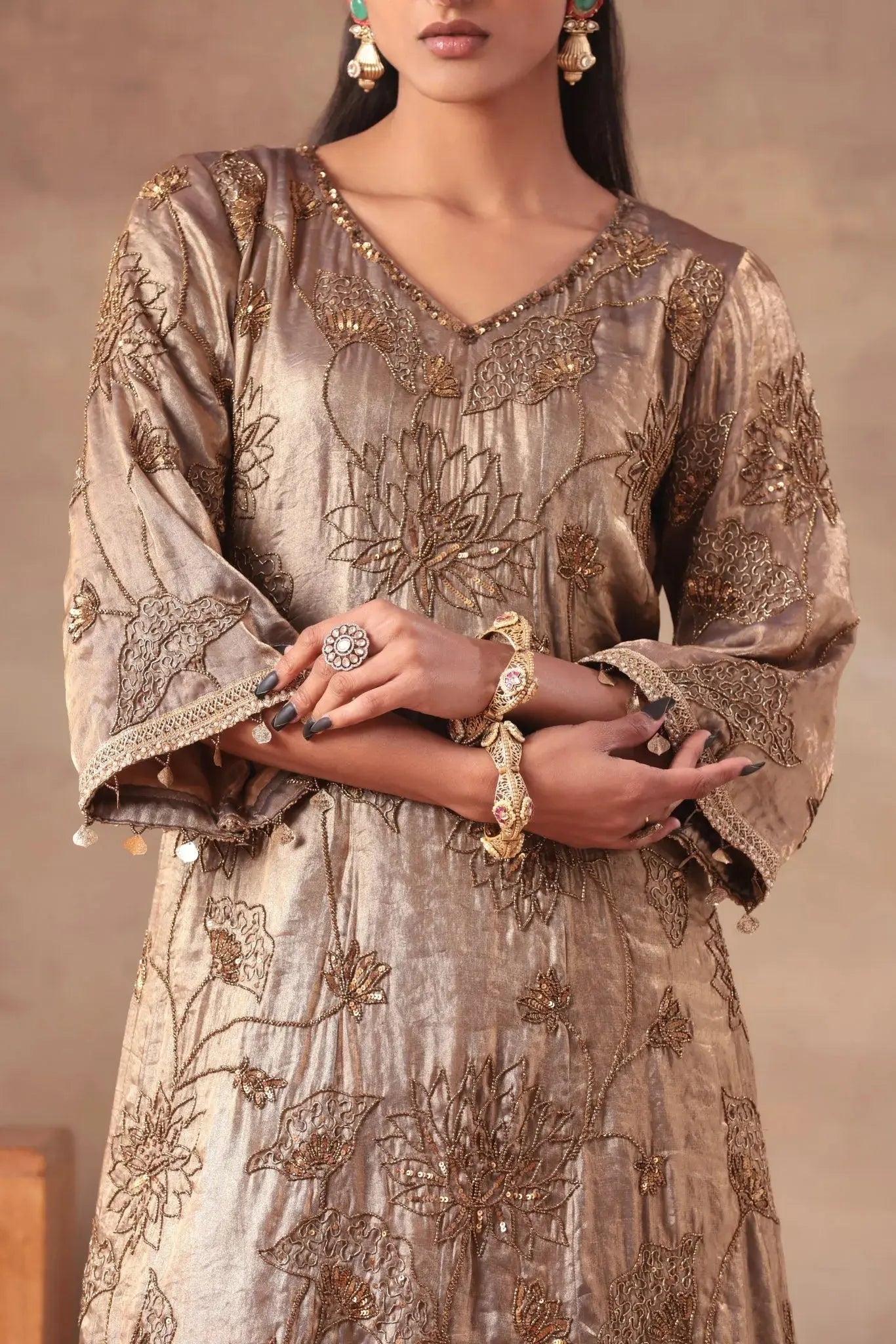 Antique Bronze Embroidered Set - Arzoo Essentials