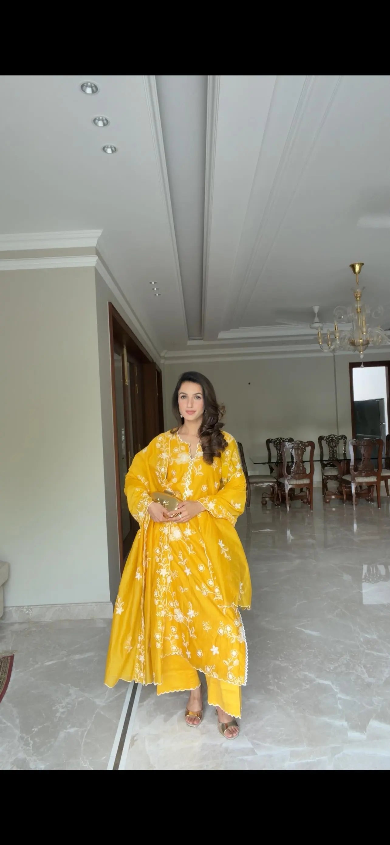 Sunlit Yellow Floral Embroidered 3-Piece Kurta Set