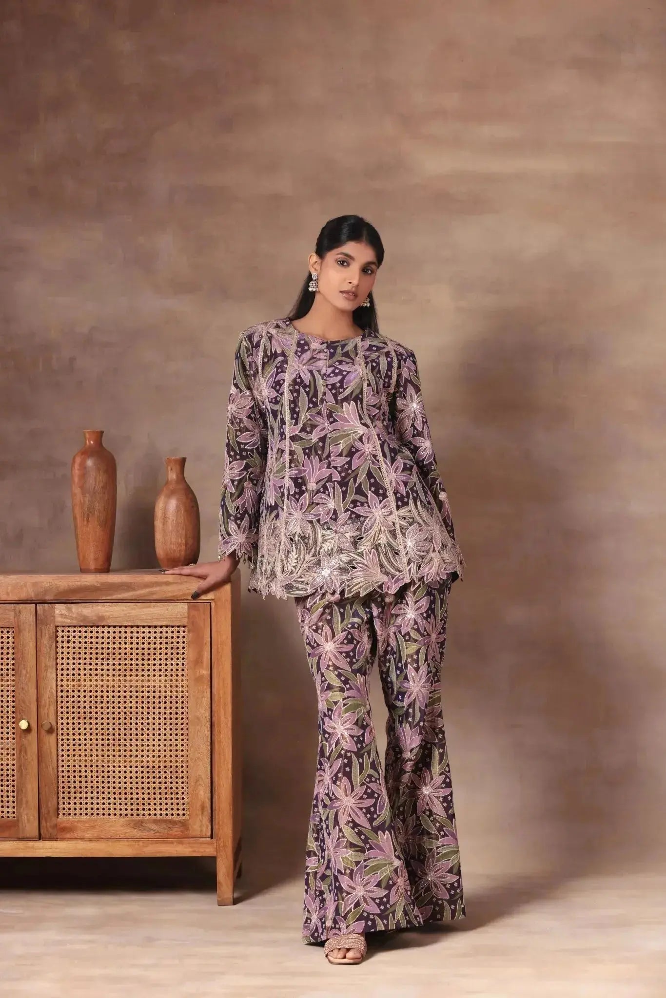 Midnight Orchid Floral Co-ord Set - Arzoo Essentials