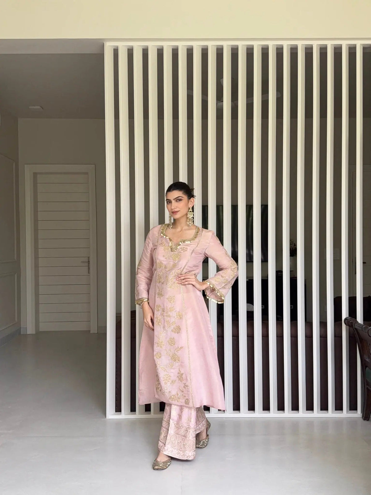 Pastel Pink Long Kurta Set - Arzoo Essentials