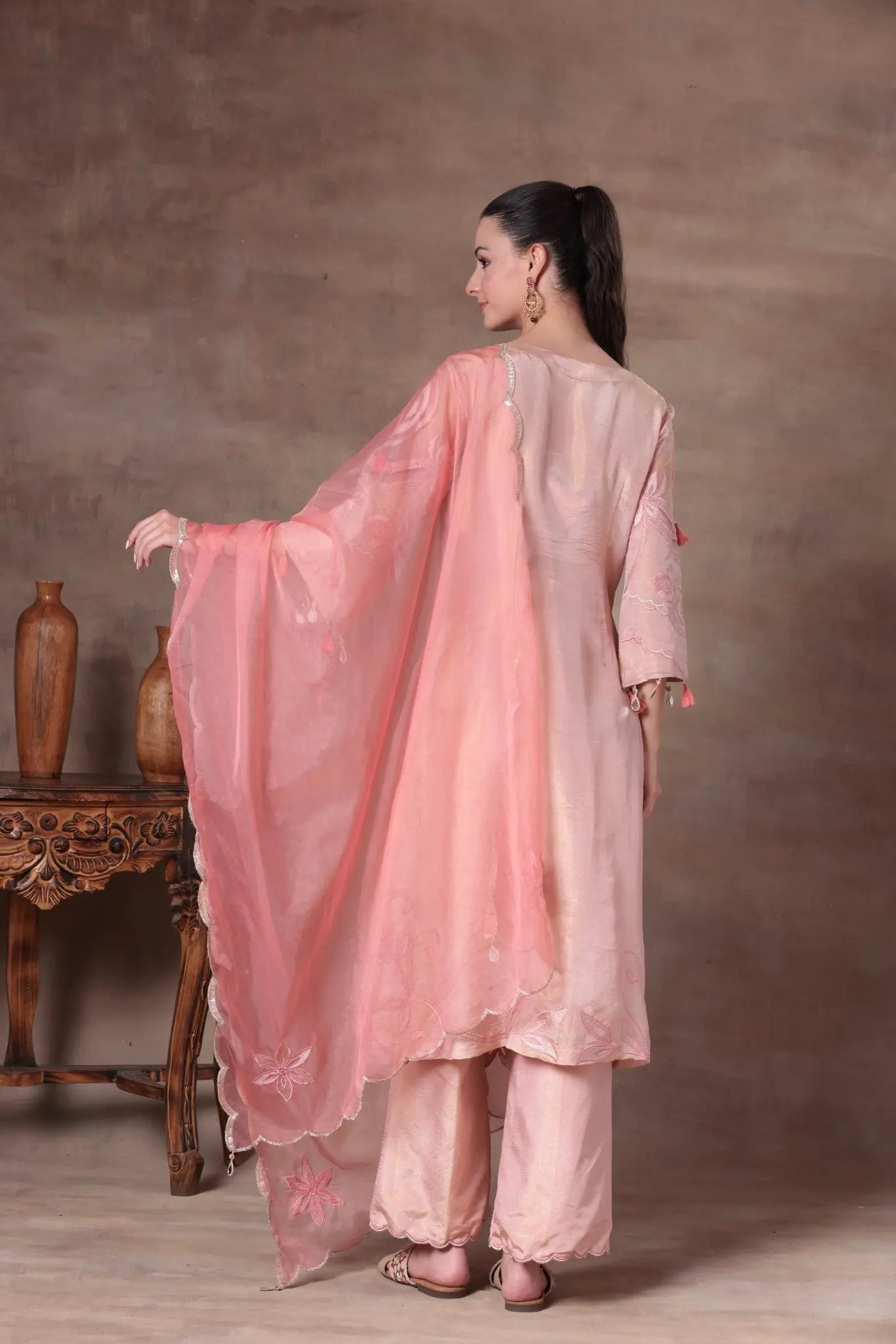 Peach Organza Illusion Yoke Suit - Arzoo Essentials