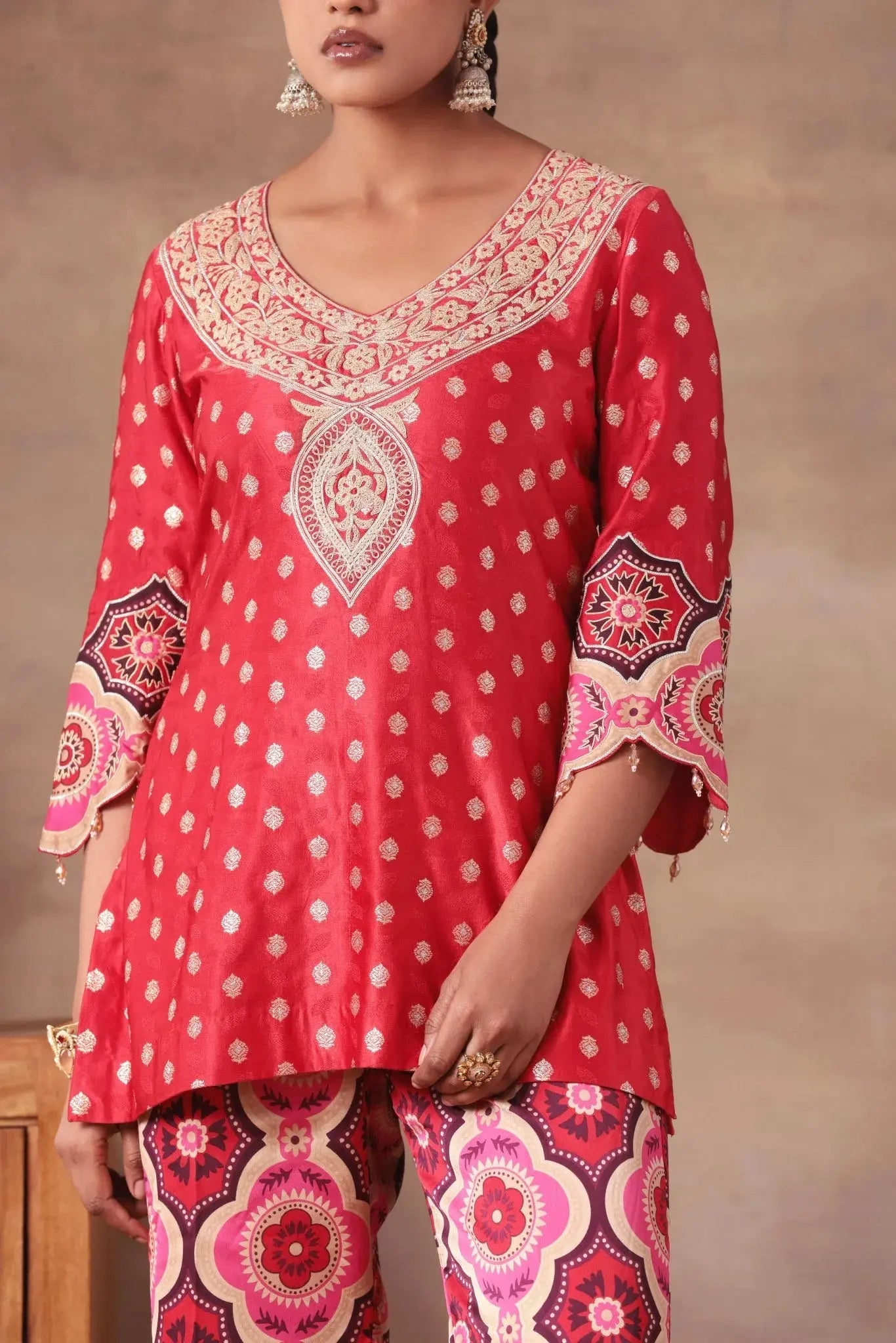 Scarlet Bloom Geometric Set - Arzoo Essentials