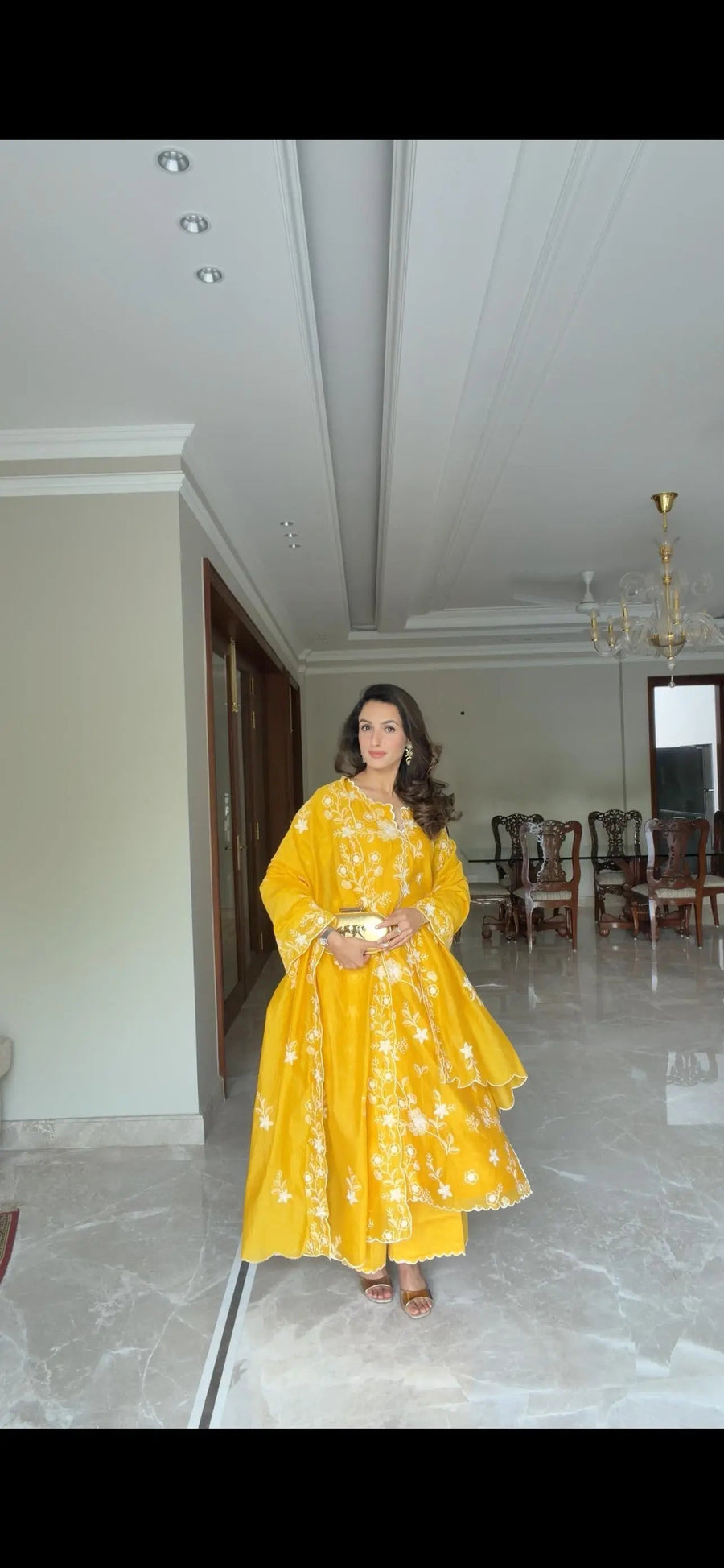 Sunlit Yellow Floral Embroidered 3-Piece Kurta Set - Image 4