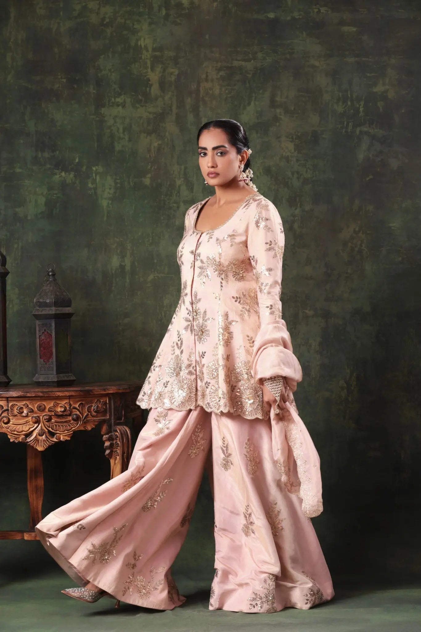 The Blush Pink Sequin Sparkle Garara Set - Arzoo Essentials