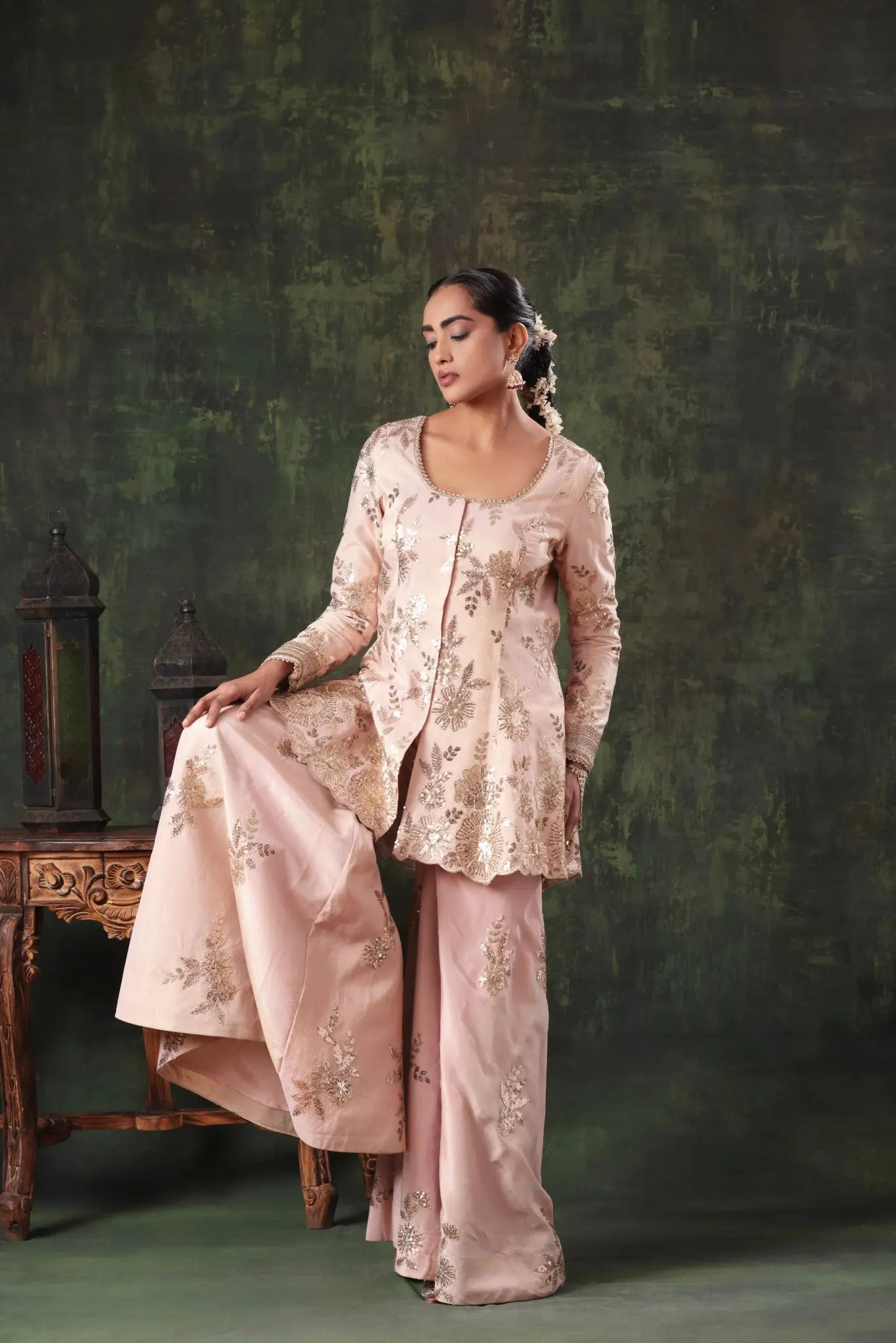The Blush Pink Sequin Sparkle Garara Set - Arzoo Essentials