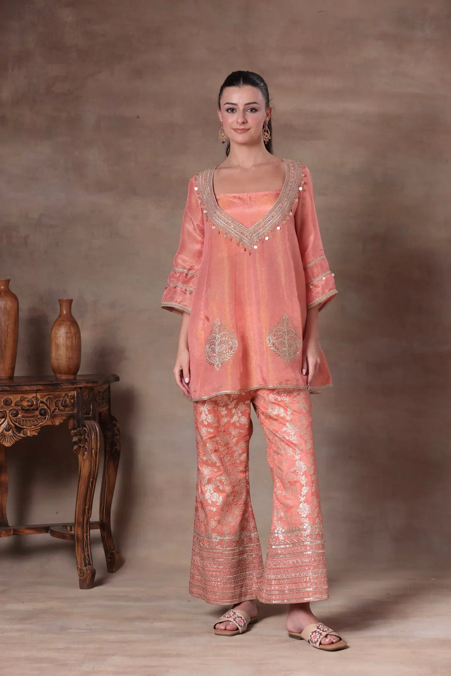 The Coral Tissue Peplum Co-ord
