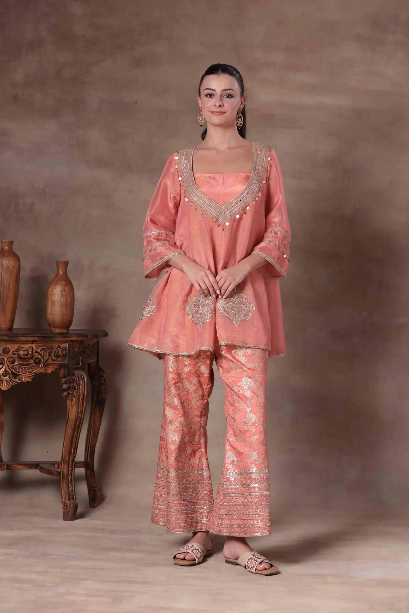 The Coral Tissue Peplum Co-ord - Arzoo Essentials