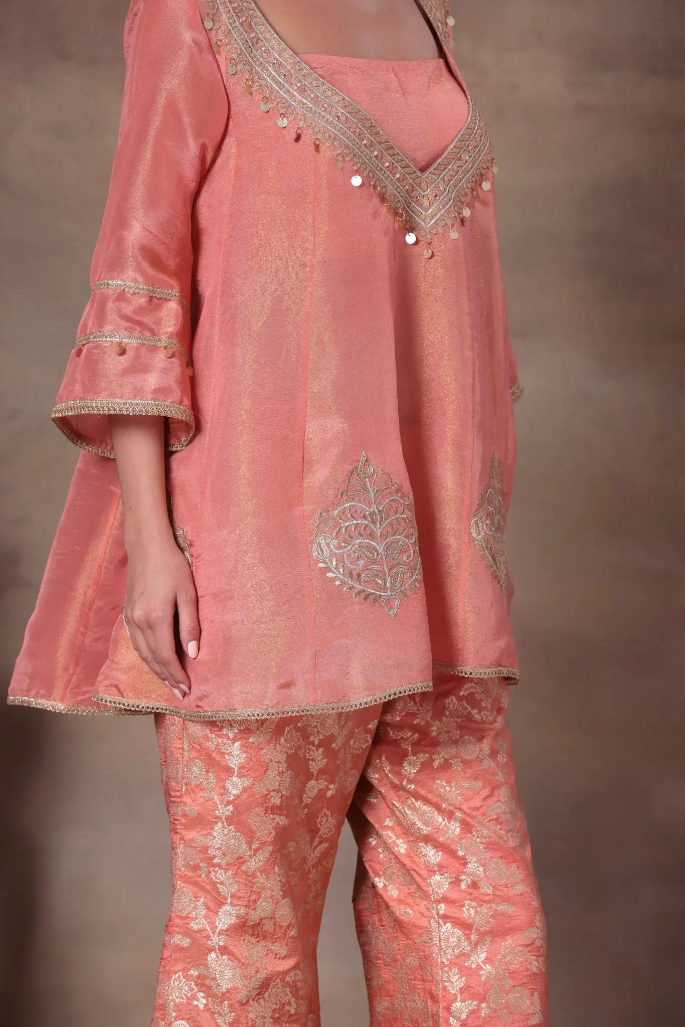 The Coral Tissue Peplum Co-ord - Arzoo Essentials