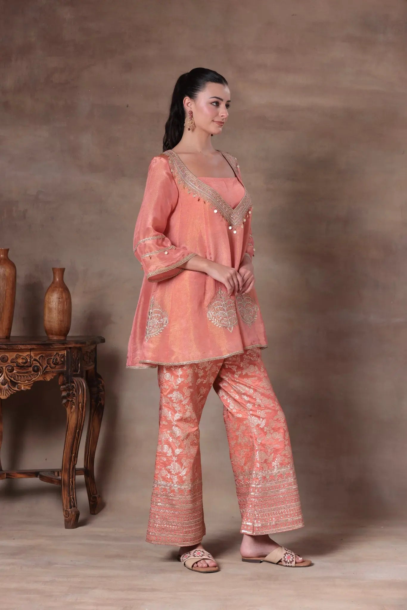 The Coral Tissue Peplum Co-ord - Arzoo Essentials