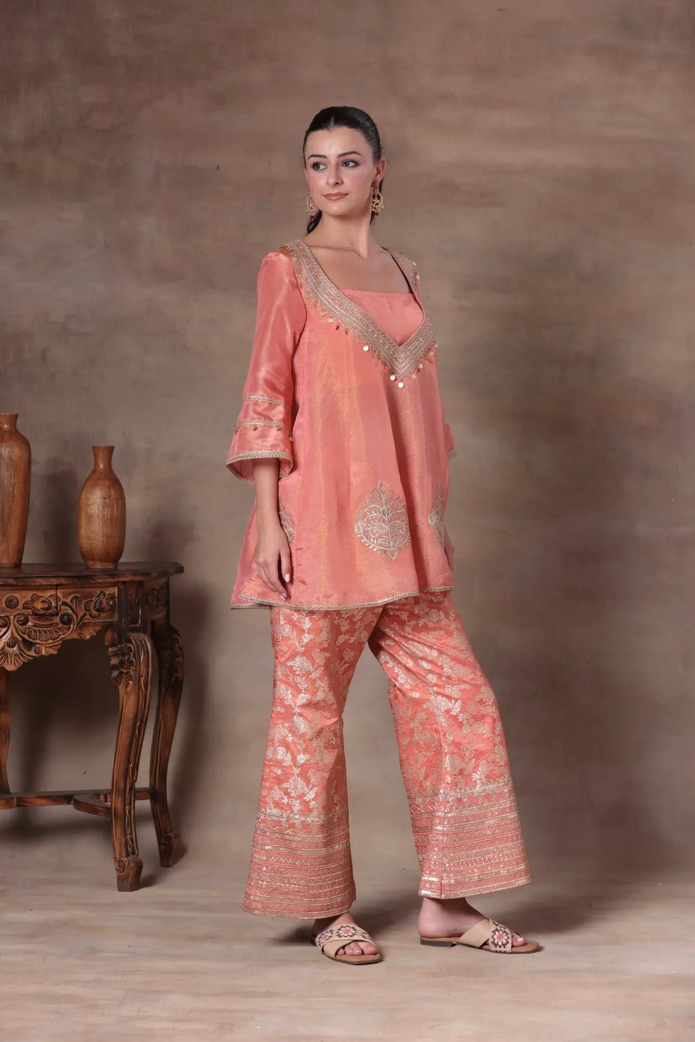 The Coral Tissue Peplum Co-ord - Arzoo Essentials
