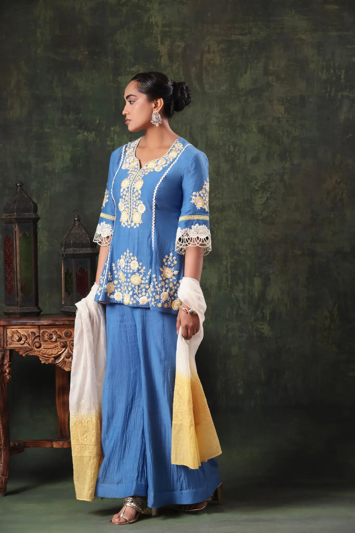 The Cornflower Blue Floral Peplum Set - Arzoo Essentials