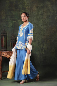 The Cornflower Blue Floral Peplum Set - Arzoo Essentials
