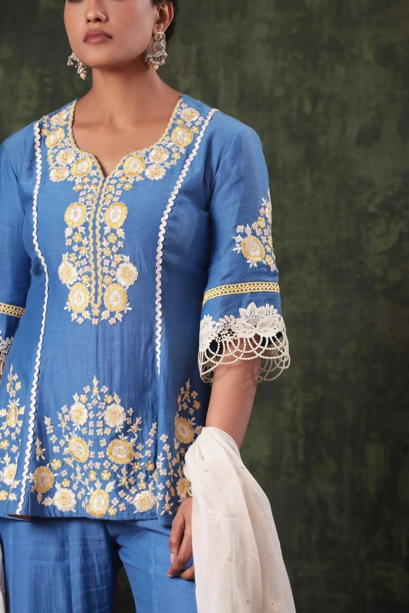The Cornflower Blue Floral Peplum Set - Arzoo Essentials