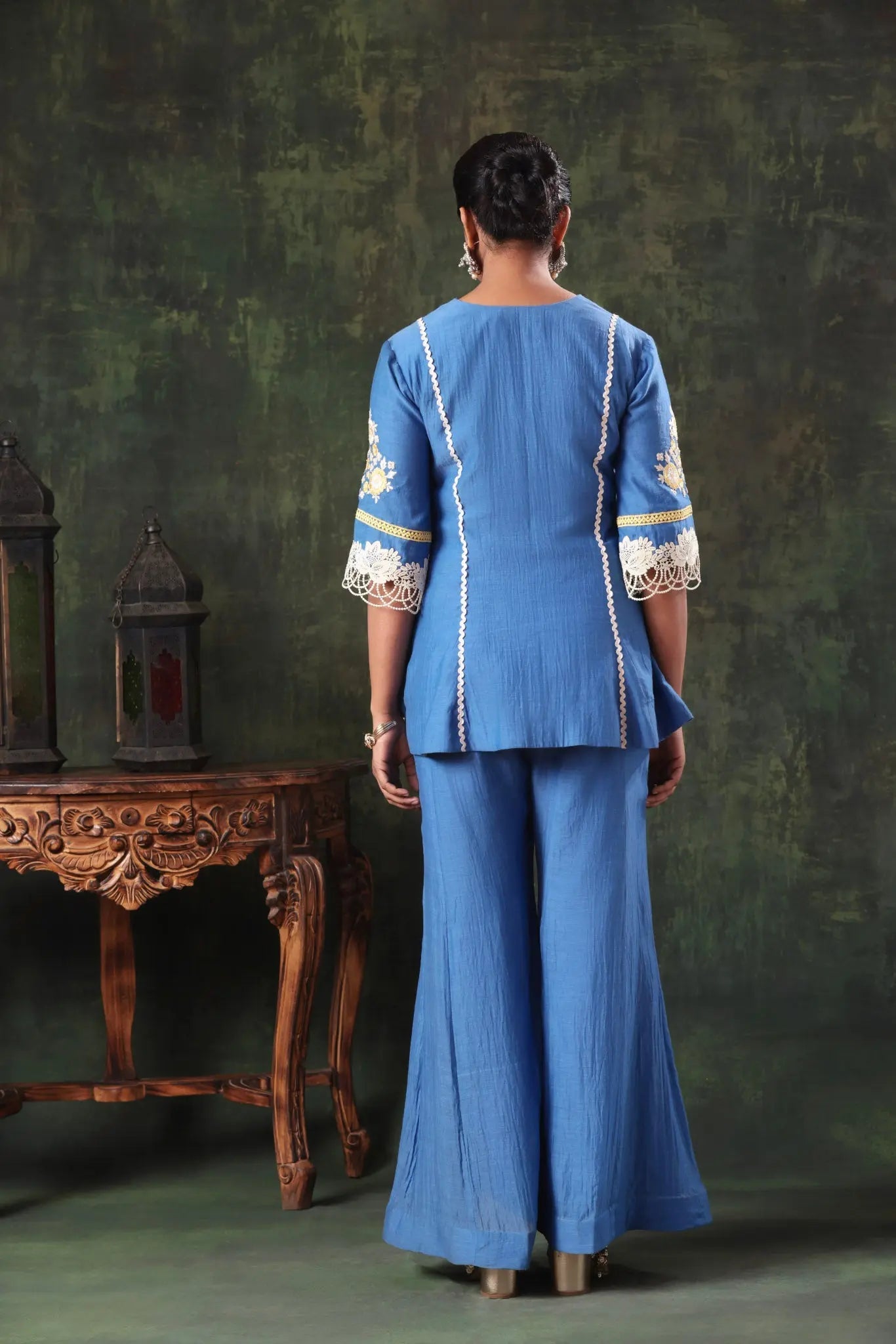 The Cornflower Blue Floral Peplum Set - Arzoo Essentials