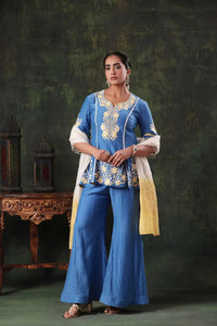 The Cornflower Blue Floral Peplum Set - Arzoo Essentials