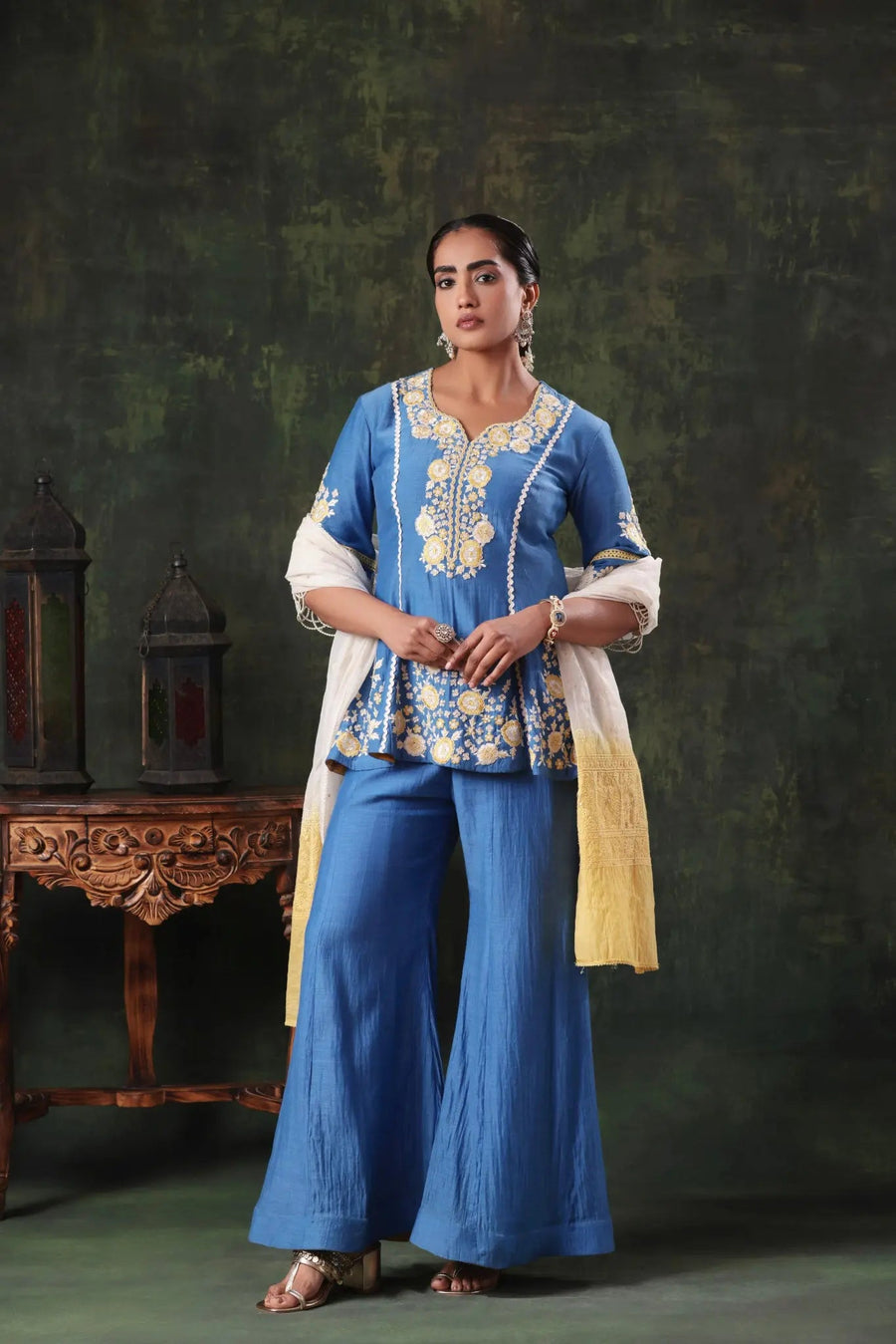 The Cornflower Blue Floral Peplum Set