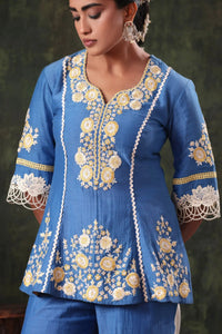 The Cornflower Blue Floral Peplum Set - Arzoo Essentials