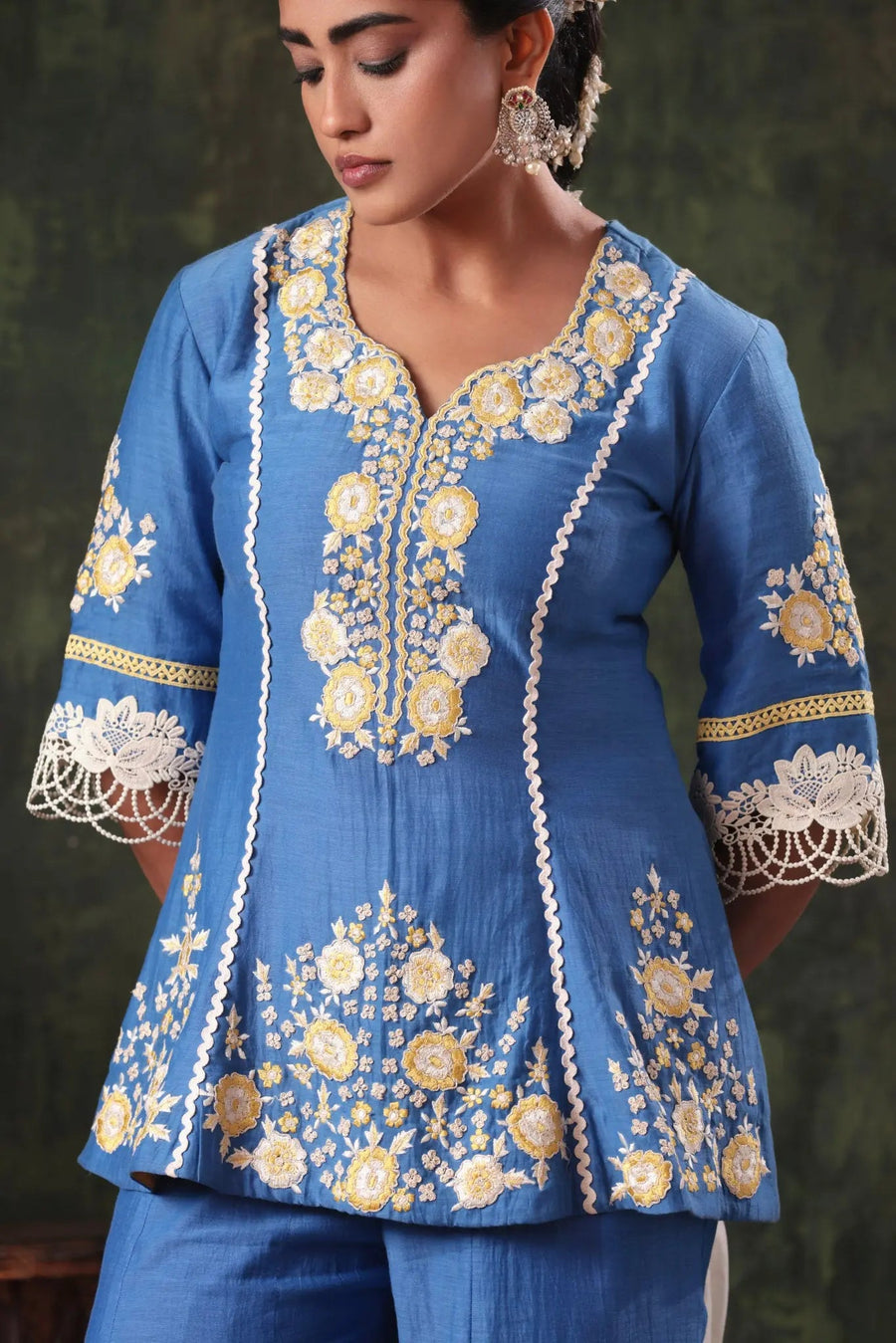 The Cornflower Blue Floral Peplum Set