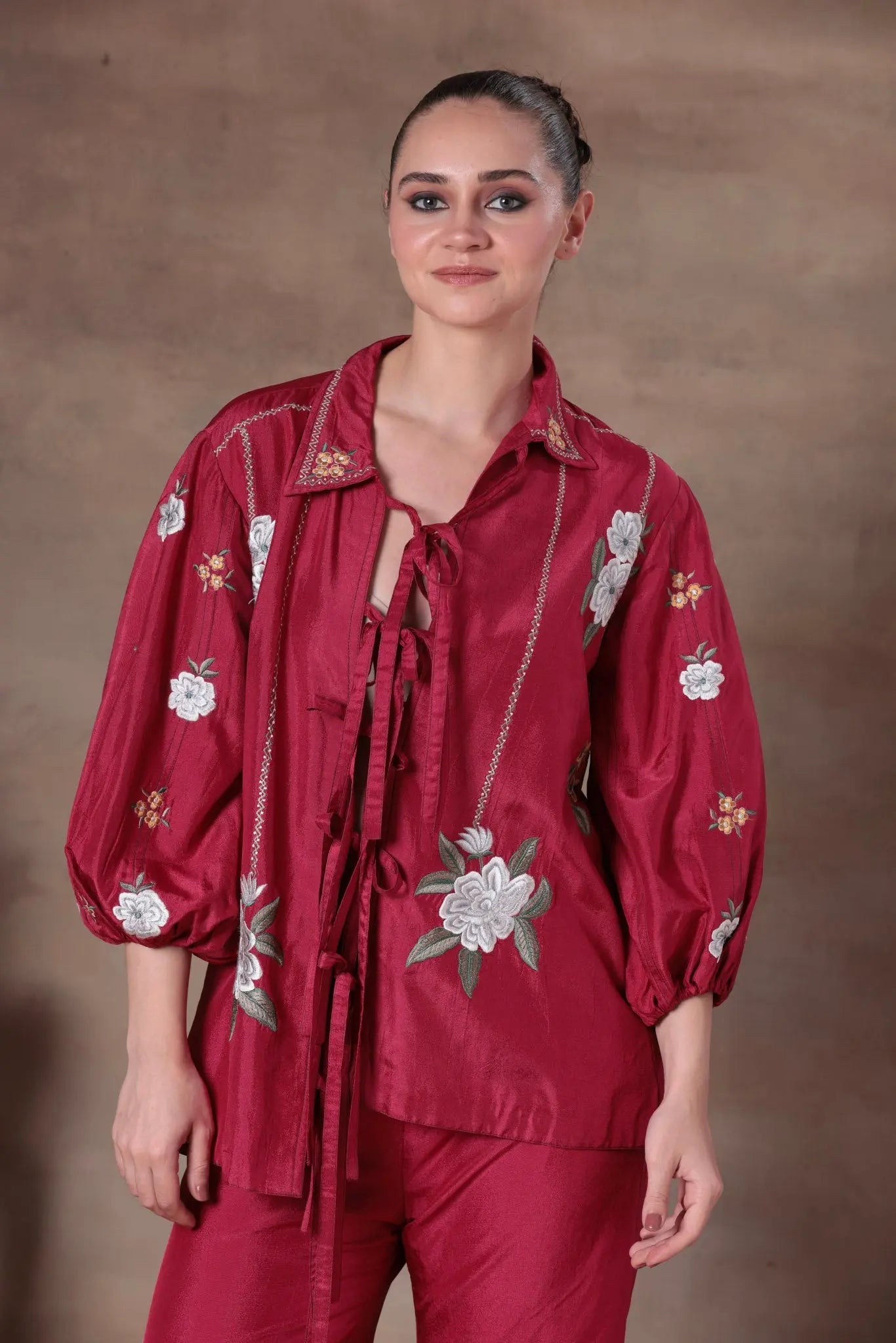 The Fuchsia Floral Tie-Front Co-ord - Arzoo Essentials