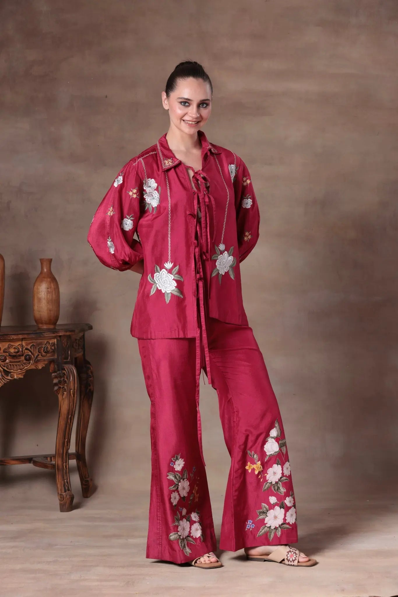 The Fuchsia Floral Tie-Front Co-ord - Arzoo Essentials