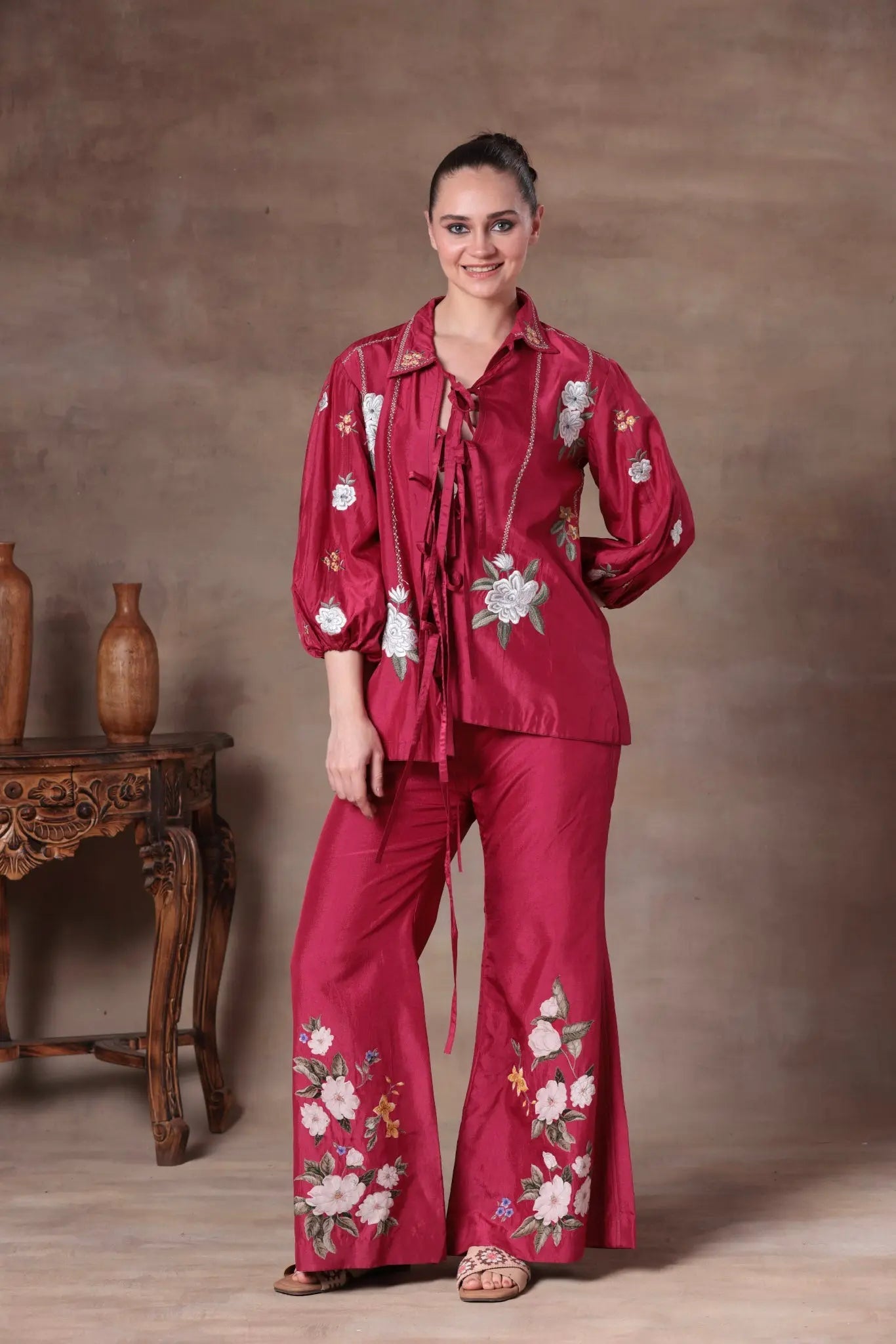 The Fuchsia Floral Tie-Front Co-ord - Arzoo Essentials