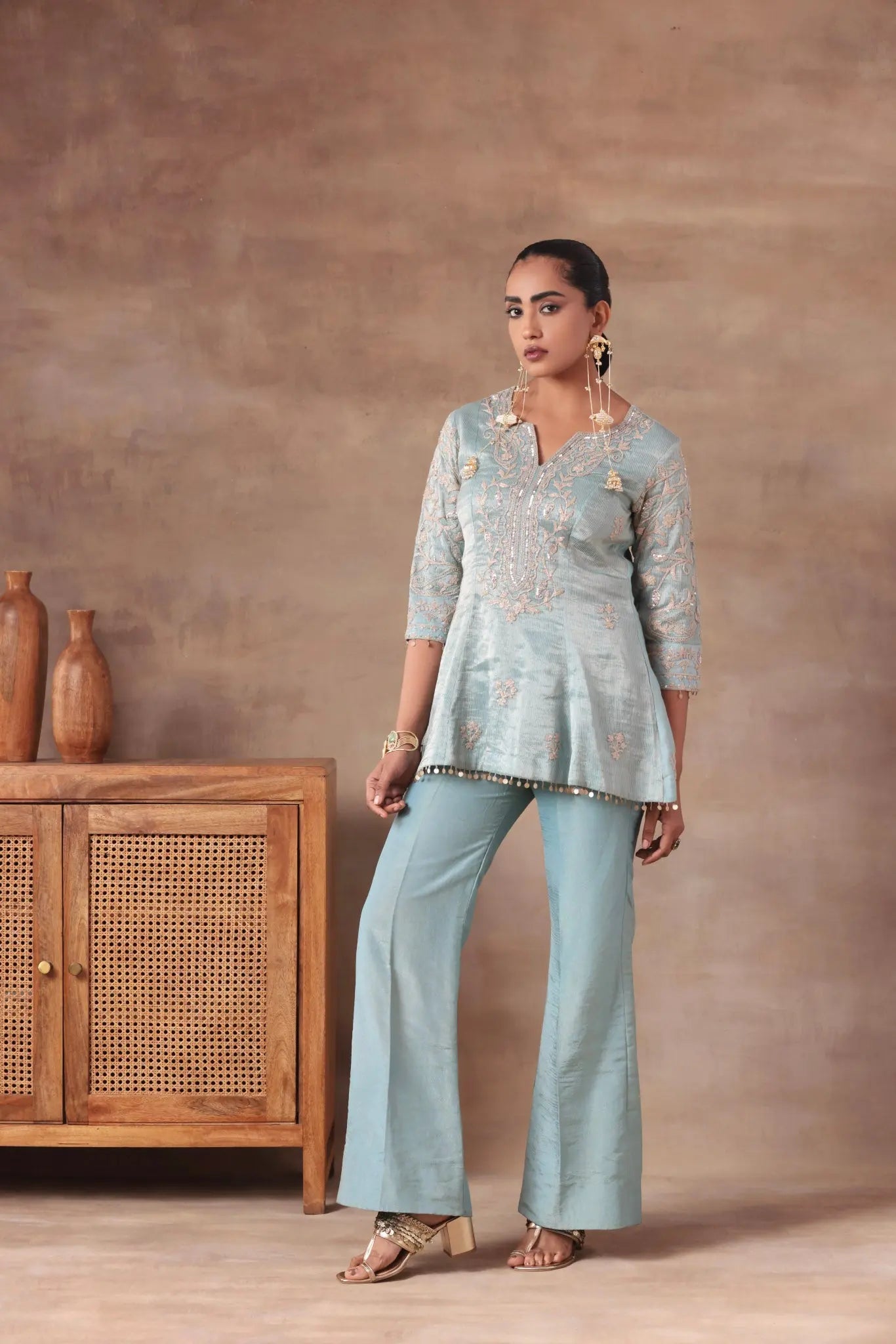 The Ice Blue Coin Tassel Co-ord - Arzoo Essentials