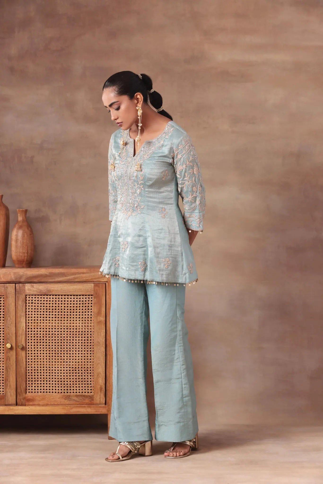 The Ice Blue Coin Tassel Co-ord - Arzoo Essentials