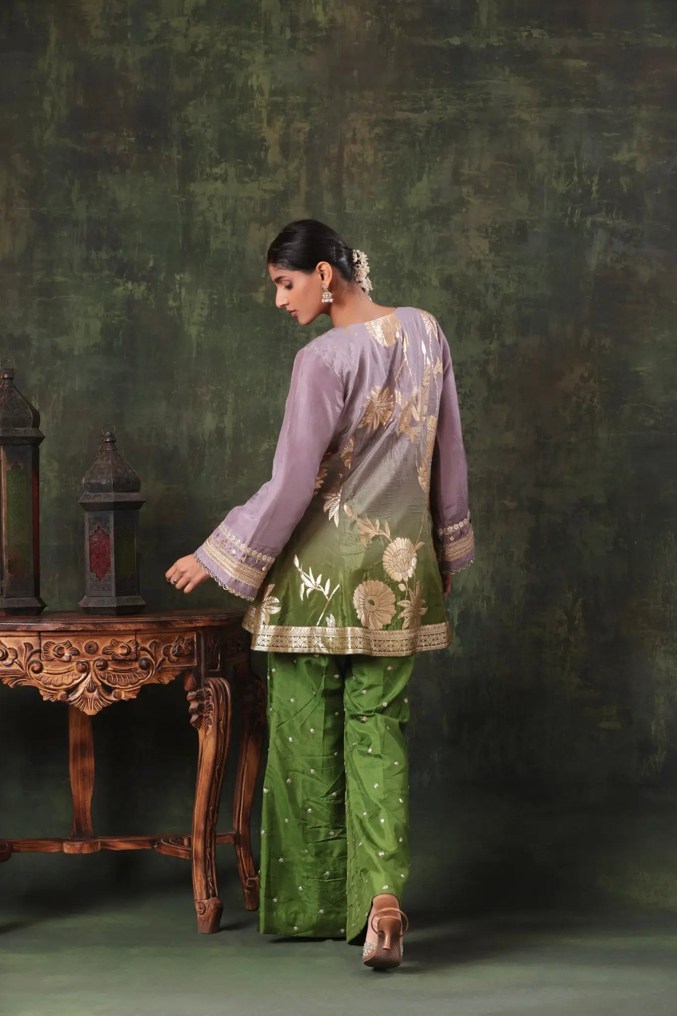 The Lavender-Olive Ombre Silk Set - Arzoo Essentials