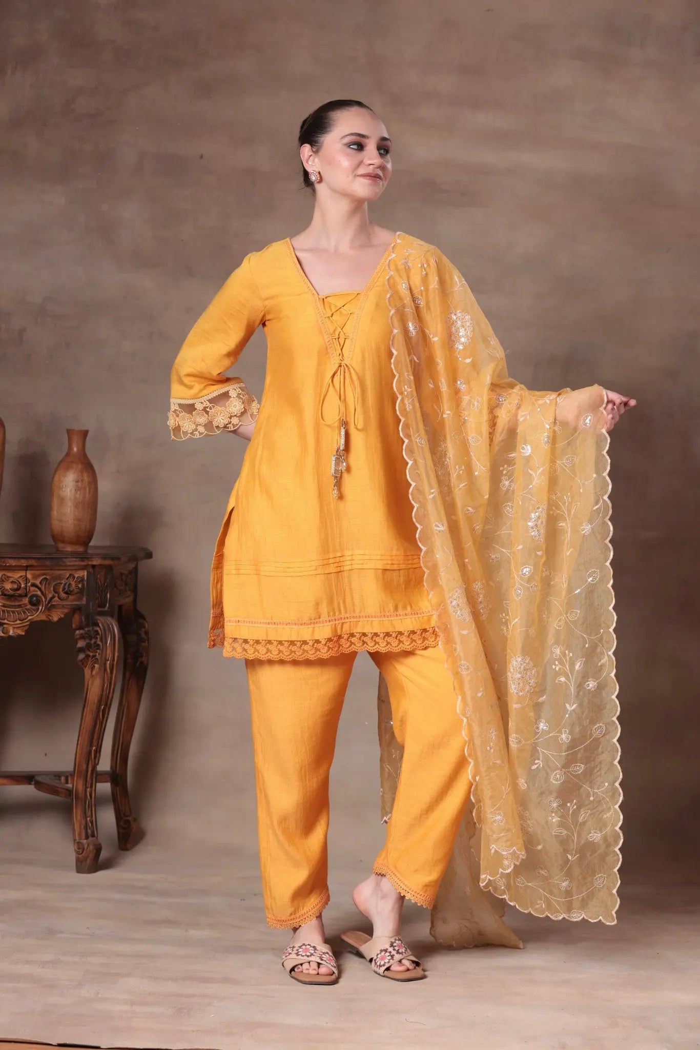 The Mango Yellow Corset-Tie Lace Set - Arzoo Essentials