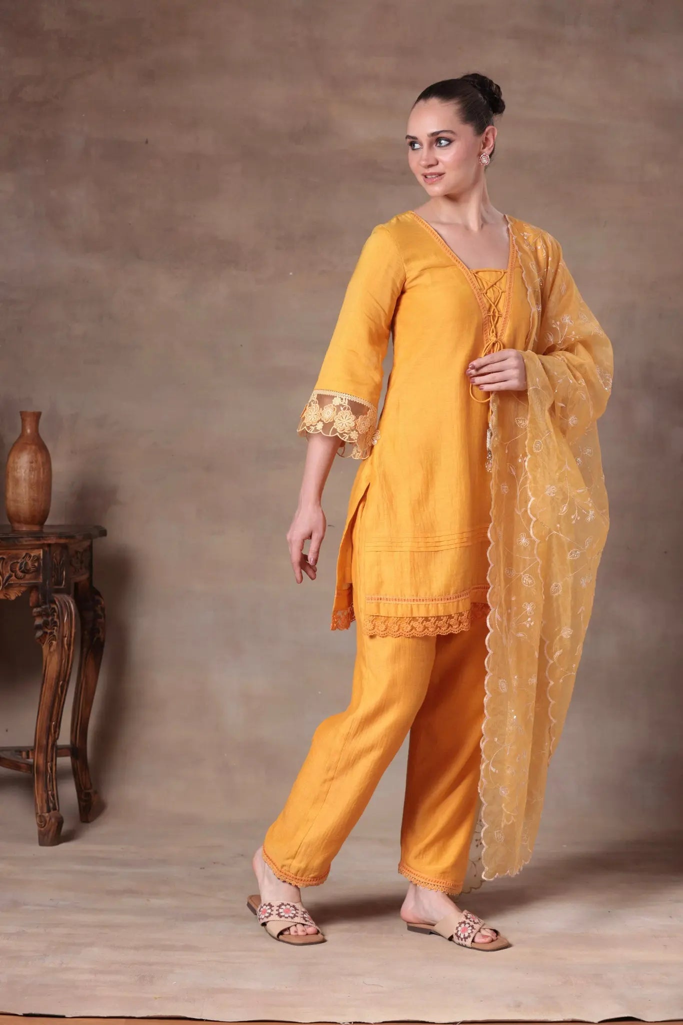 The Mango Yellow Corset-Tie Lace Set - Arzoo Essentials