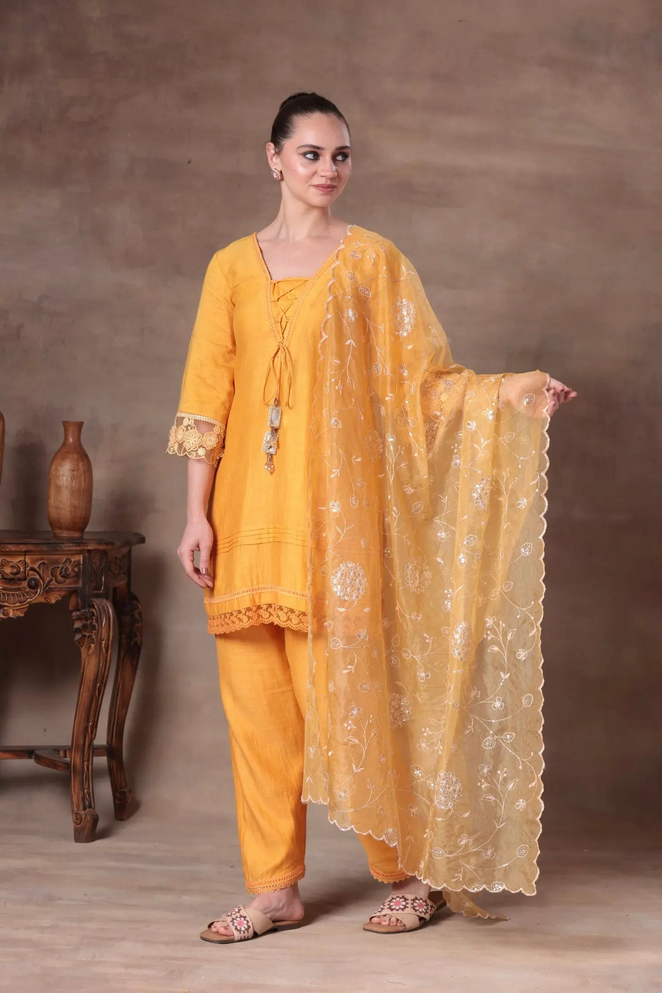 The Mango Yellow Corset-Tie Lace Set - Arzoo Essentials