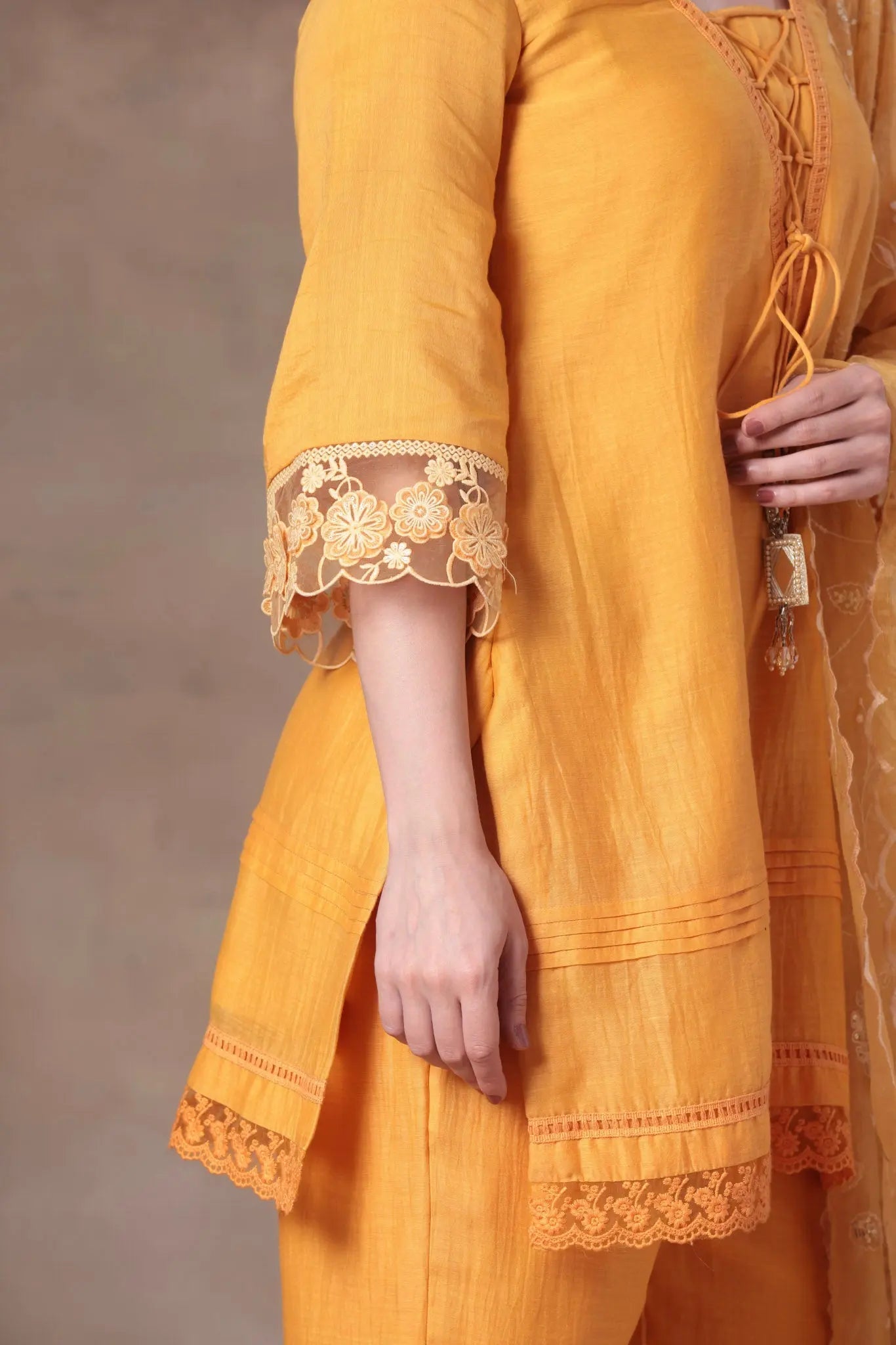 The Mango Yellow Corset-Tie Lace Set - Arzoo Essentials