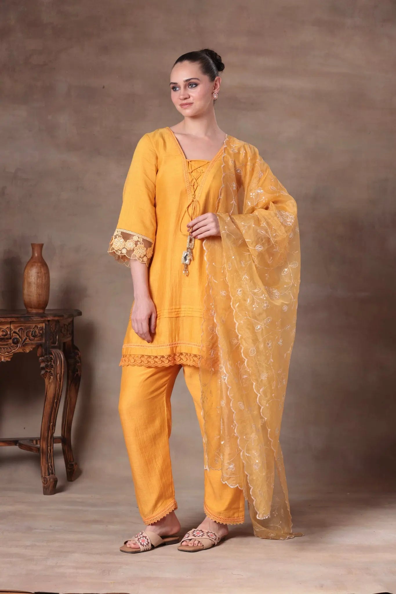 The Mango Yellow Corset-Tie Lace Set - Arzoo Essentials