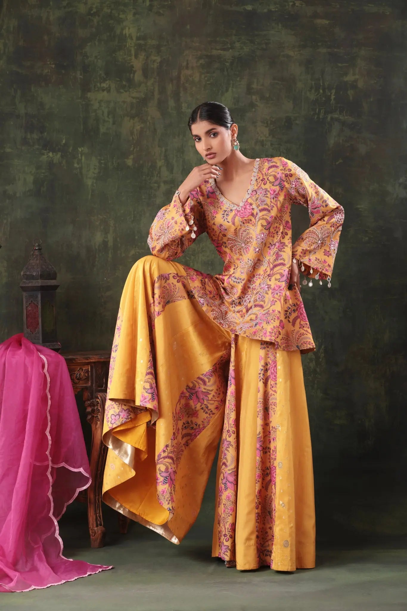 The Mustard Floral Sharara Set - Arzoo Essentials