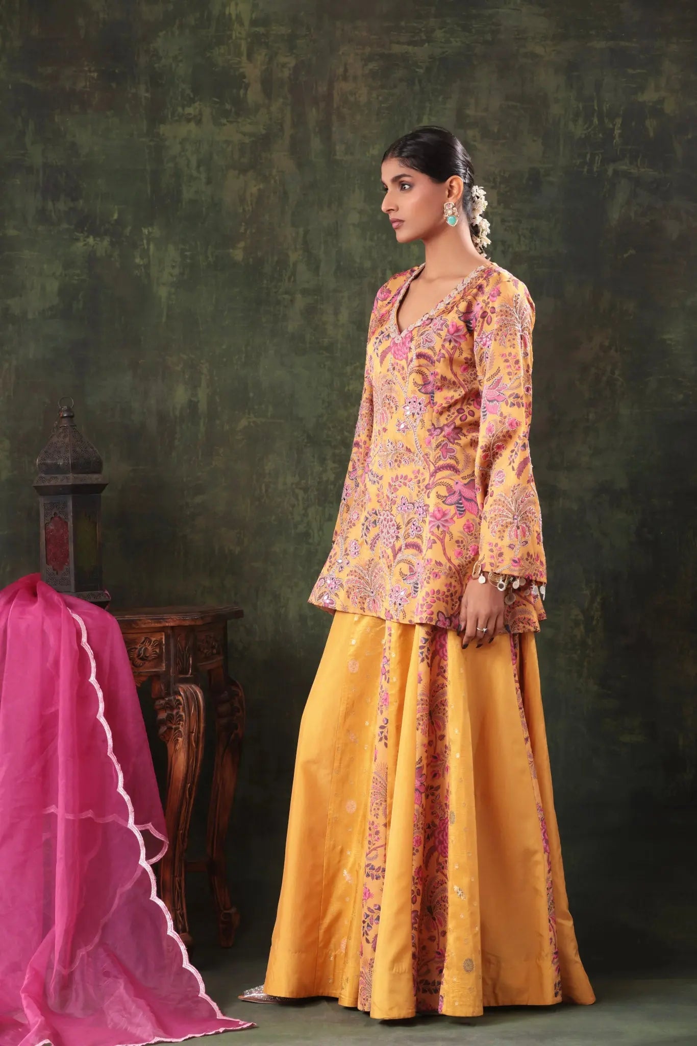 The Mustard Floral Sharara Set - Arzoo Essentials