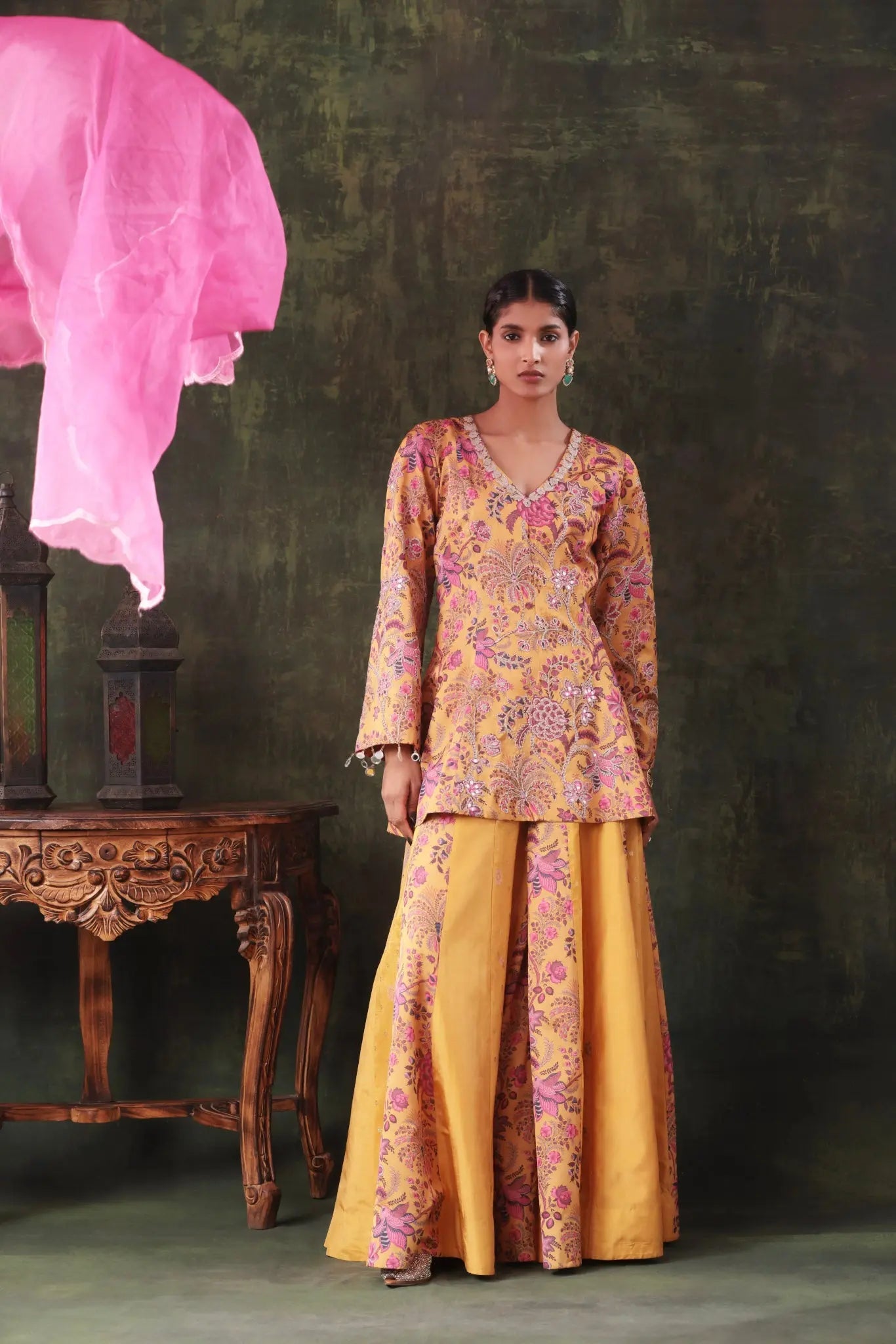 The Mustard Floral Sharara Set - Arzoo Essentials