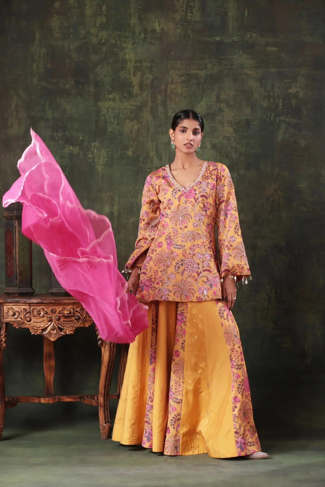 The Mustard Floral Sharara Set - Arzoo Essentials