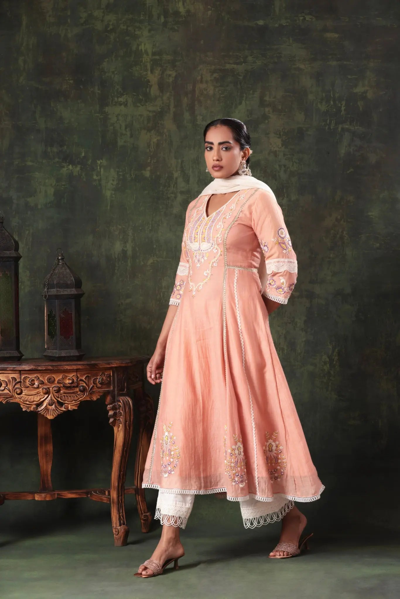 The Peach Kalidar Lace Anarkali - Arzoo Essentials