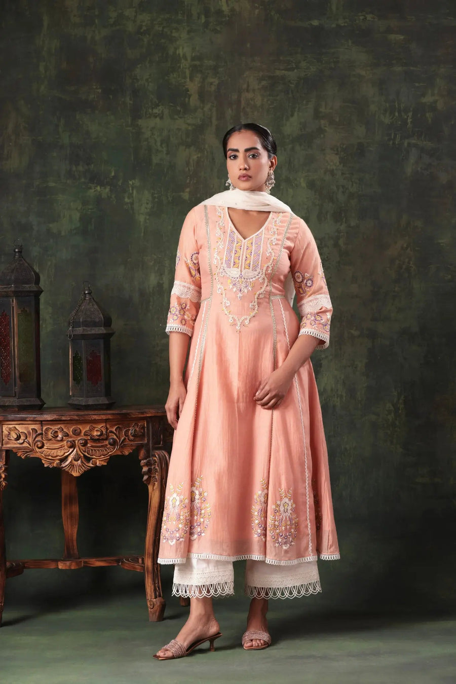 The Peach Kalidar Lace Anarkali