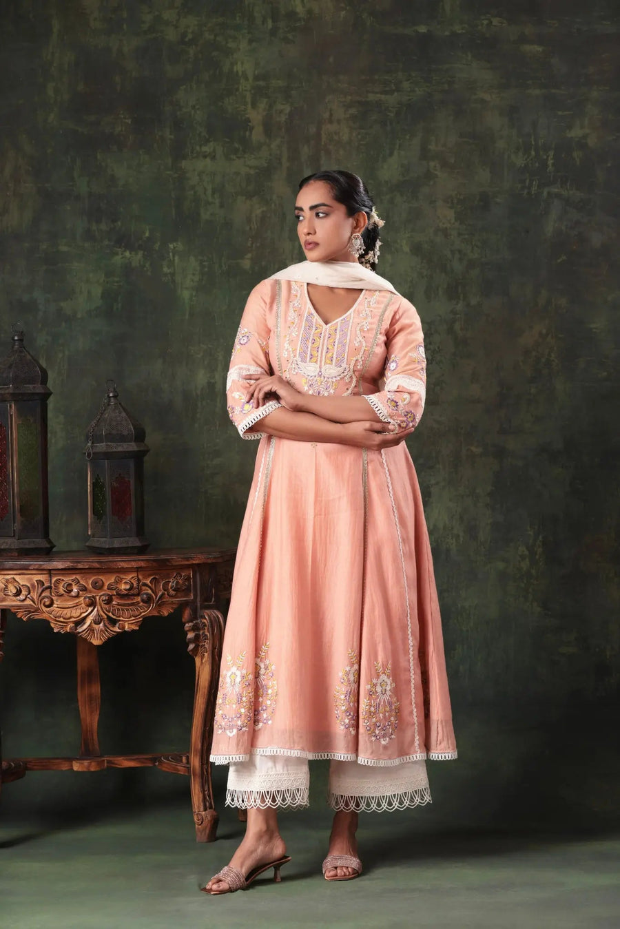 The Peach Kalidar Lace Anarkali