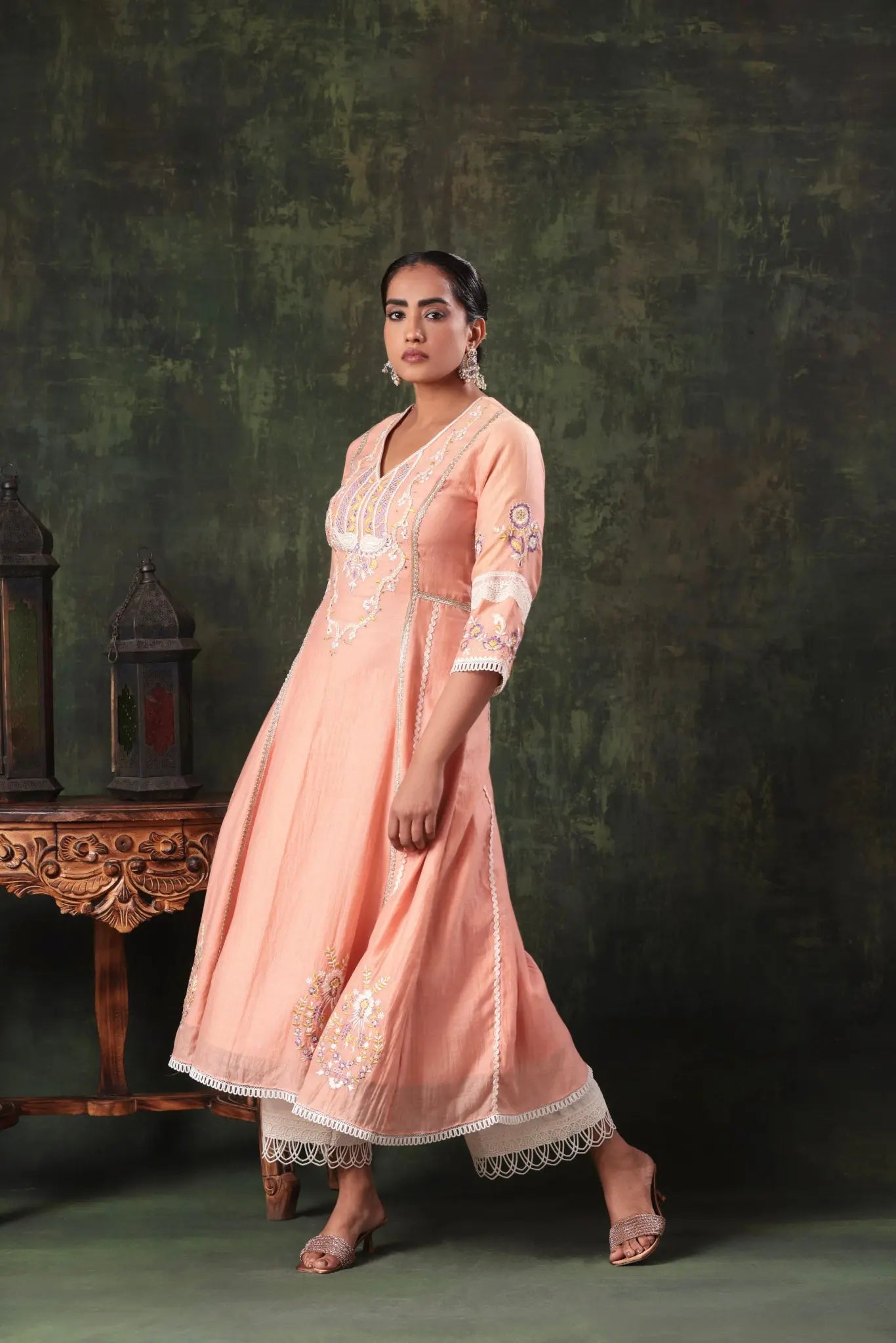 The Peach Kalidar Lace Anarkali - Arzoo Essentials